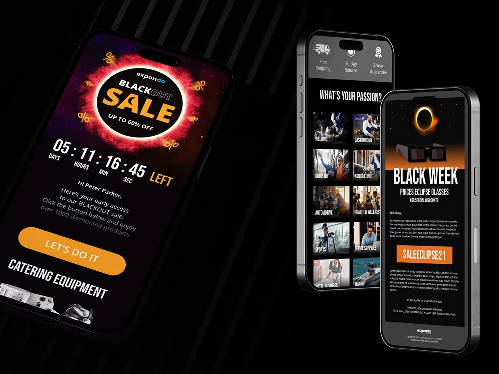 Expondo — tablet, newsletter i landingi kampanii Black Week