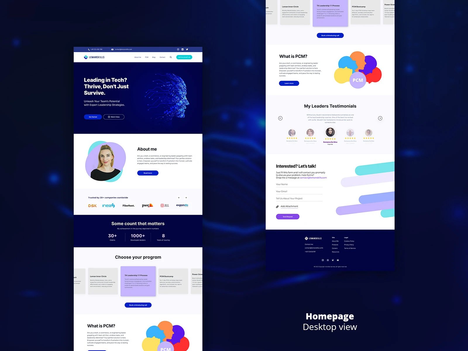 Lemanskills — strona 'O mnie', widok desktop