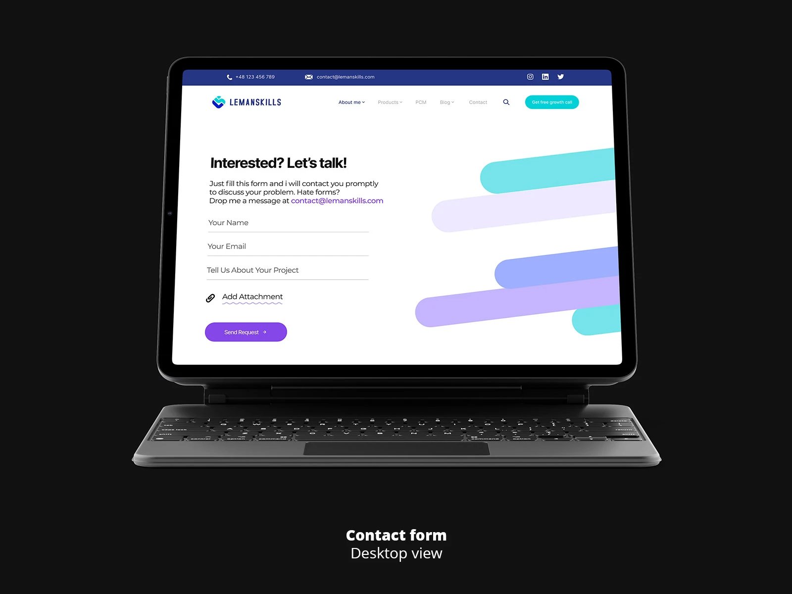 Lemanskills — formularz kontaktowy, widok desktop