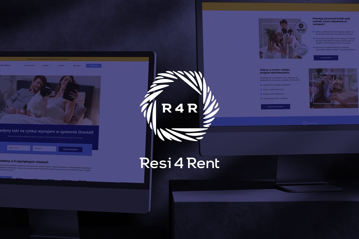 Resi4Rent — Website Redesign — The new Resi4Rent website on a monitor and laptop, with the brand mark
